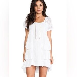 Free People white tiered ruffle mini dress bohemian lace detailing size M